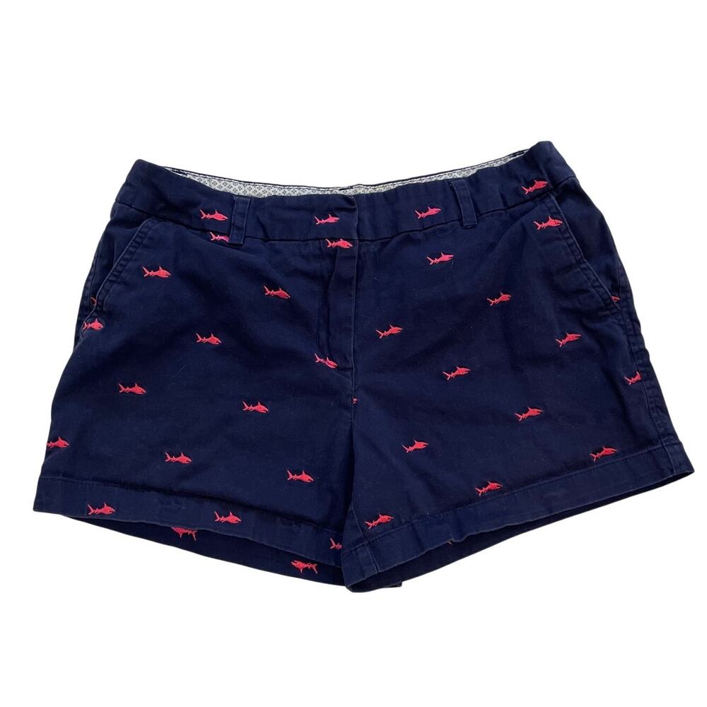 British Khaki Navy Shorts, Pink Shark Print, Preppy, Coastal, Size 8
